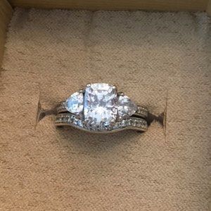 3-stone CZ wedding set, sterling, sz 7
